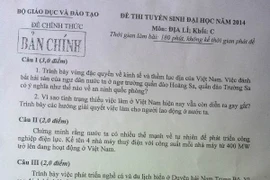 Đề thi đại học các môn Địa lý, Toán khối B, Toán khối D 