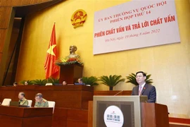 Chủ tịch Quốc hội Vương Đình Huệ phát biểu tại phiên chất vấn và trả lời chất vấn. (Ảnh: Doãn Tấn/TTXVN)