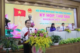 Ông Trần Thanh Mẫn, Ủy viên Bộ Chính trị, Phó Chủ tịch Thường trực Quốc hội khóa XV, phát biểu chỉ đạo tại kỳ họp thứ 6 Hội đồng Nhân dân tỉnh Đồng Tháp. (Ảnh: Nguyễn Văn Trí/TTXVN)