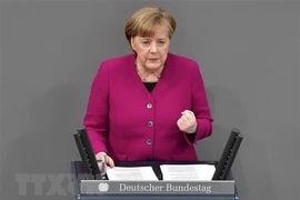 Thủ tướng Đức Angela Merkel phát biểu tại phiên họp Quốc hội ở Berlin. (Nguồn: AFP/TTXVN)