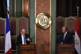 Ngoại trưởng Pháp Le Drian (trái) và Tổng thống Ai Cập El-Sisi. (Nguồn: Yahoo)