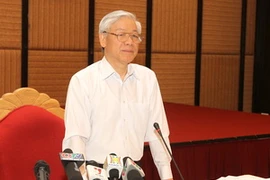 Tổng Bí thư Nguyễn Phú Trọng phát biểu tại buổi làm việc với cán bộ chủ chốt tỉnh Quảng Ninh. (Ảnh: Trí Dũng/TTXVN)