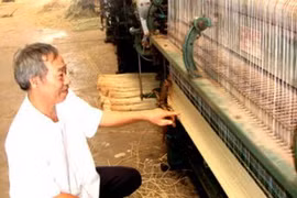 Ông Hòa bên chiếc máy dệt chiếu của mình. (Nguồn: thaibinh.gov.vn)