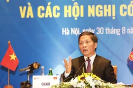 Bộ trưởng Bộ Công Thương Trần Tuấn Anh trả lời phỏng vấn báo chí. (Ảnh: Trần Việt/TTXVN)