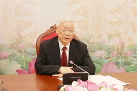 Tổng Bí thư, Chủ tịch nước Nguyễn Phú Trọng điện đàm trực tiếp với Tổng Bí thư, Chủ tịch nước Lào Bounnhang Vorachith. (Ảnh: Trí Dũng/TTXVN)