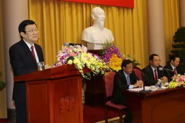 Chủ tịch nước Trương Tấn Sang đến dự và phát biểu tại Hội nghị. (Ảnh: Nguyễn Khang/TTXVN)