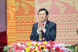 Đồng chí Trương Tấn Sang, Ủy viên Bộ Chính trị, Chủ tịch nước đọc Diễn văn khai mạc Đại hội. (Ảnh: TTXVN)