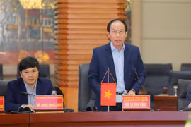 Bí thư thành ủy Hải Phòng Lê Tiến Châu phát biểu tại buổi làm việc. (Ảnh: Hoàng Ngọc/TTXVN)