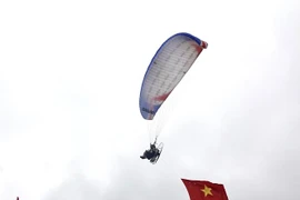 Du khách được chiêm ngưỡng màn bay biểu diễn dù bay của các phi công. (Ảnh: Tuấn Anh/TTXVN)