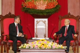 Tổng Bí thư Nguyễn Phú Trọng tiếp Chủ tịch Quốc hội Hungary Kover Laszlo thăm chính thức Việt Nam. (Ảnh: Trí Dũng/TTXVN)