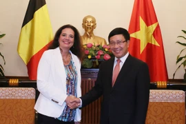Phó Thủ tướng, Bộ trưởng Ngoại giao Phạm Bình Minh tiếp Chủ tịch Thượng viện Vương quốc Bỉ Christine Defraigne nhân chuyến thăm chính thức Việt Nam. (Ảnh: Thống Nhất/TTXVN)