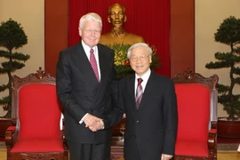 Tổng Bí thư Nguyễn Phú Trọng tiếp Tổng thống Cộng hòa Iceland Ólafur Ragnar Grímsson thăm cấp Nhà nước Việt Nam. (Ảnh: Trí Dũng/TTXVN)