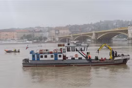 Lực lượng cứu hộ tìm kiếm nạn nhân trong vụ tai nạn tàu trên sông Danube, Budapest, Hungary, ngày 30/5/2019. (Ảnh: THX/ TTXVN)