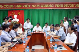 Quang cảnh buổi họp báo cung cấp thông tin liên quan đến việc Công ty TNHH Mỹ Hưng bị khám xét và 'Đại gia xăng dầu' Trịnh Sướng ngày 11/6. (Ảnh: Trung Hiếu/TTXVN)