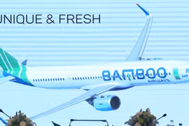 Bộ nhận diện thương hiệu của hãng hàng không Bamboo Airways. (Ảnh: Việt Hùng/Vietnam+)