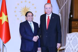 Thủ tướng Phạm Minh Chính hội kiến Tổng thống Thổ Nhĩ Kỳ Recep Tayyip Erdogan. (Ảnh: Dương Giang/TTXVN)
