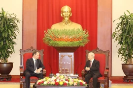 Tổng Bí thư Nguyễn Phú Trọng tiếp Thủ tướng Cộng hòa Belarus Roman Golovchenko. (Ảnh: Trí Dũng/TTXVN)