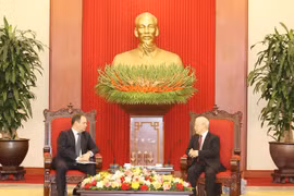 Tổng Bí thư Nguyễn Phú Trọng tiếp Thủ tướng Cộng hòa Belarus Roman Golovchenko. (Ảnh: Trí Dũng/TTXVN)