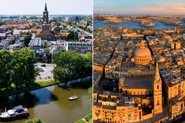 Thành phố Leeuwarden của Hà Lan (trái) và thành phố Valletta của Malta là Thủ đô Văn hóa châu Âu năm 2018. (Nguồn: AP )