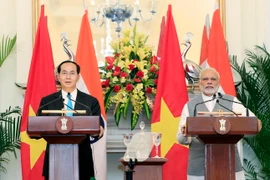 Ngày 3/3/2018, tại Thủ đô New Dehl, Chủ tịch nước Trần Đại Quang và Thủ tướng Cộng hoà Ấn Độ Narendra Modi họp báo sau khi kết thúc hội đàm. (Ảnh: Nhan Sáng/TTXVN)