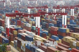 Hàng hóa được xếp tại cảng Dương Sơn ở Thượng Hải, Trung Quốc. (Nguồn: EPA/TTXVN) 