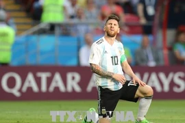 Tuyển thủ Argentina Lionel Messi trong trận đấu Argentina - Pháp ở vòng 1/8 World Cup 2018 ở Kazan, Nga ngày 30/6. (Ảnh: THX/TTXVN)
