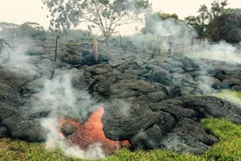 Dung nham trào khỏi núi lửa Kilauea, Hawaii, Mỹ ngày 26/10/2014. (Nguồn: AFP/TTXVN)