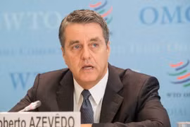 Tổng Giám đốc WTO Roberto Azevedo tại cuộc họp báo ở Geneva, Thụy Sĩ ngày 13/4. (Nguồn: THX/TTXVN)