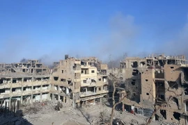  Khói bốc lên sau một cuộc không kích nhằm vào IS tại Deir al-Zour, Syria ngày 3/11/2017. (Nguồn: AFP/TTXVN)