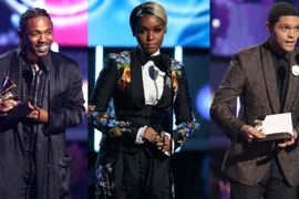Kendrick Lamar, Janelle Monae và Trevor Noah tại lễ trao giải Grammy 2018. (Nguồn: AP)