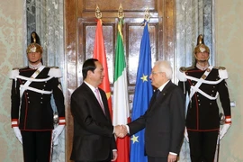 Chủ tịch nước Trần Đại Quang và Tổng thống Italy Sergio Mattarella trong chuyến thăm cấp Nhà nước tới Italia ngày 21/11/2016. (Ảnh: Nhan Sáng/TTXVN)
