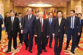 Tổng Bí thư, Chủ tịch nước Nguyễn Phú Trọng đến dự hội nghị. (Ảnh: Dương Giang/TTXVN)