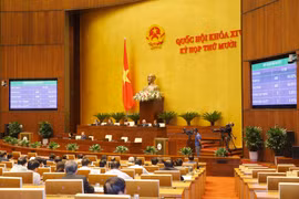 Biểu quyết thông qua Luật Thỏa thuận quốc tế. (Ảnh: Doãn Tấn/TTXVN)
