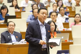 Bộ trưởng Bộ Tài nguyên và Môi trường Trần Hồng Hà trả lời câu hỏi chất vấn. (Ảnh: Doãn Tấn/TTXVN)