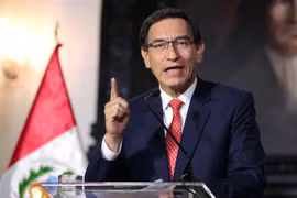 Tổng thống Peru Martin Vizcarra trong bài phát biểu tại thủ đô Lima ngày 10/9/2020. (Ảnh: AFP/TTXVN)