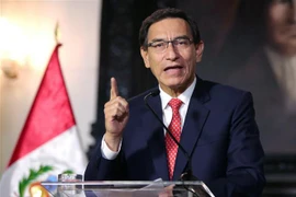 Tổng thống Peru Martin Vizcarra trong bài phát biểu tại thủ đô Lima ngày 10/9/2020. (Ảnh: AFP/TTXVN)