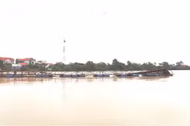 Cầu phao dân sinh nối từ xã Xuân Thủy qua xã Mỹ Thủy (huyện Lệ Thủy, tỉnh Quảng Bình) đã bị mưa lũ cuốn trôi. (Ảnh: Võ Dung/TTXVN)