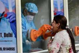 Nhân viên y tế lấy mẫu dịch xét nghiệm COVID-19 cho người dân tại New Delhi, Ấn Độ, ngày 6/11/2020. (Ảnh: THX/TTXVN)