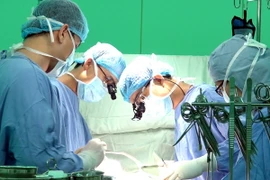 Các bác sỹ Bệnh viện Đại học Y Dược Thành phố Hồ Chí Minh phẫu thuật cho bệnh nhân. (Ảnh: Phương Vy/TTXVN)
