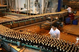 Dây chuyền sản xuất của Habeco tại nhà máy bia Hà Nội-Mê Linh. (Ảnh: Huy Hùng/TTXVN)