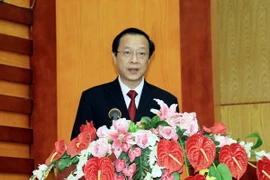 Chủ tịch UBND tỉnh Lạng Sơn Phạm Ngọc Thưởng phát biểu sau khi được bầu. (Ảnh: Đặng Thái Thuần/TTXVN)