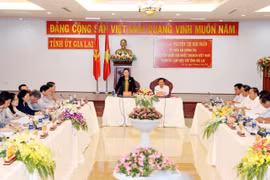 Chủ tịch Quốc hội Nguyễn Thị Kim Ngân phát biểu tại buổi làm việc. (Ảnh: Trọng Đức/TTXVN)
