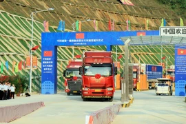 Xe vận tải hàng hóa từ Trung Quốc nhập khẩu vào Việt Nam. (Ảnh: Thái Thuần/TTXVN)