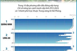 PCI của 10 địa phương đứng đầu năm 2023 qua 10 năm