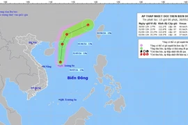 Vị trí và đường đi của áp thấp nhiệt đới. (Nguồn: Trung tâm Dự báo Khí tượng Thủy văn Quốc gia)