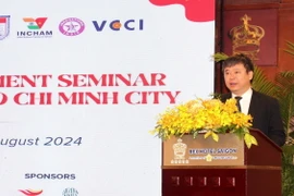 Ông Trần Ngọc Liêm, Giám đốc Liên đoàn Thương mại Công nghiệp Việt Nam (VCCI), chi nhánh Thành phố Hồ Chí Minh phát biểu tại sự kiện. (Ảnh: Mỹ Phương/TTXVN)