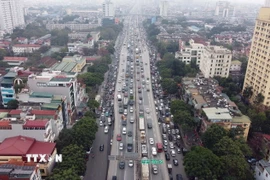 Đường Vành đai 3 nhìn từ trên cao. (Ảnh: TTXVN)