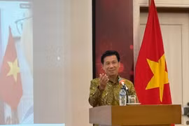Đại sứ Việt Nam tại Indonesia Tạ Văn Thông phát biểu tượng sa mạc Diễn đàn. (Ảnh: Đỗ Quyên/Vietnam+)