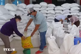 Xuất, cấp gạo cho người dân. (Nguồn: TTXVN)