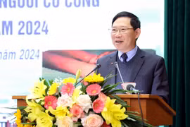 Chủ tịch UBND tỉnh Bắc Giang Lê Ánh Dương, Trưởng Ban Chỉ đạo 714 phát biểu. (Ảnh: Đồng Thúy/TTXVN)